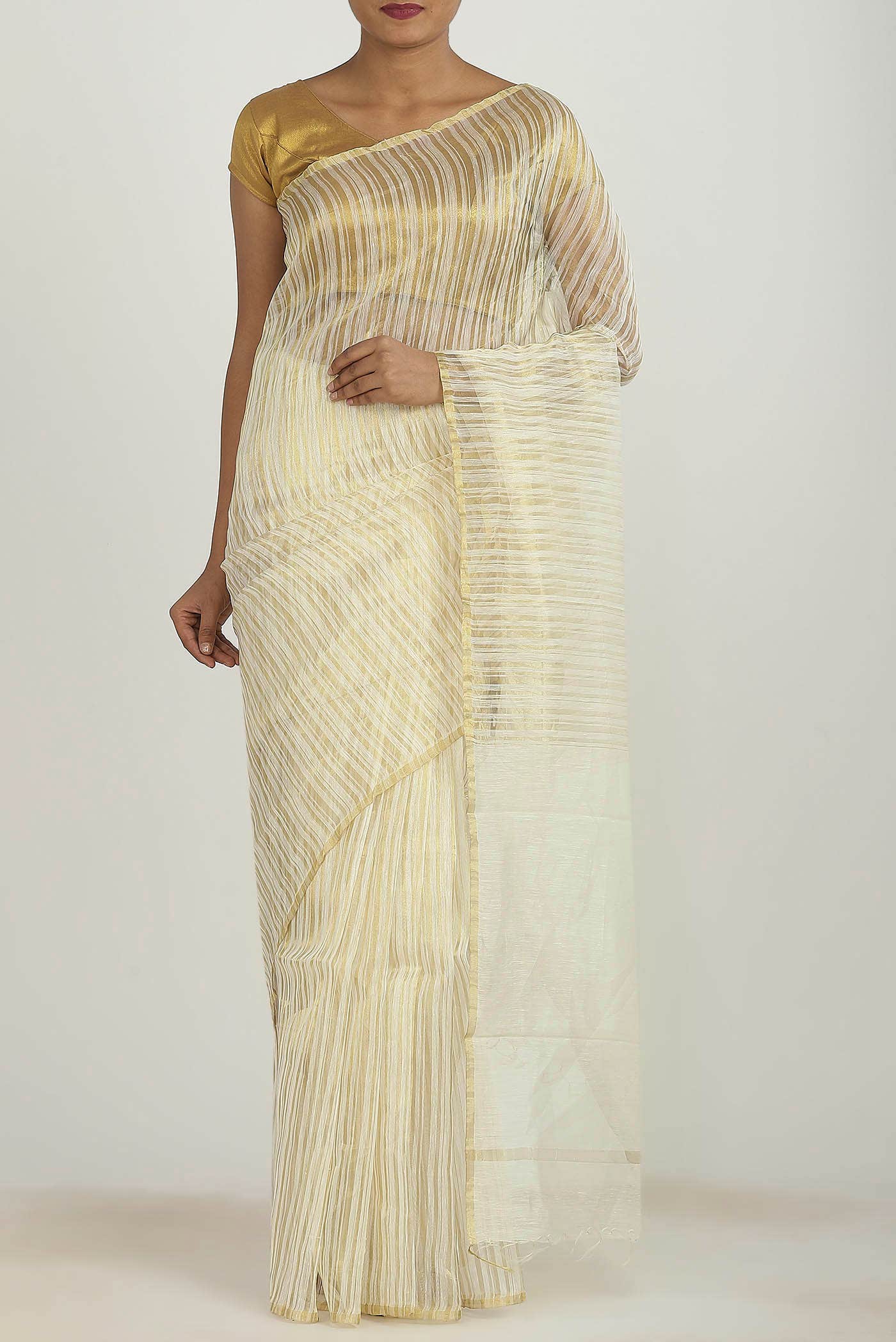 Cream Maheshwari Silk Cotton Saree