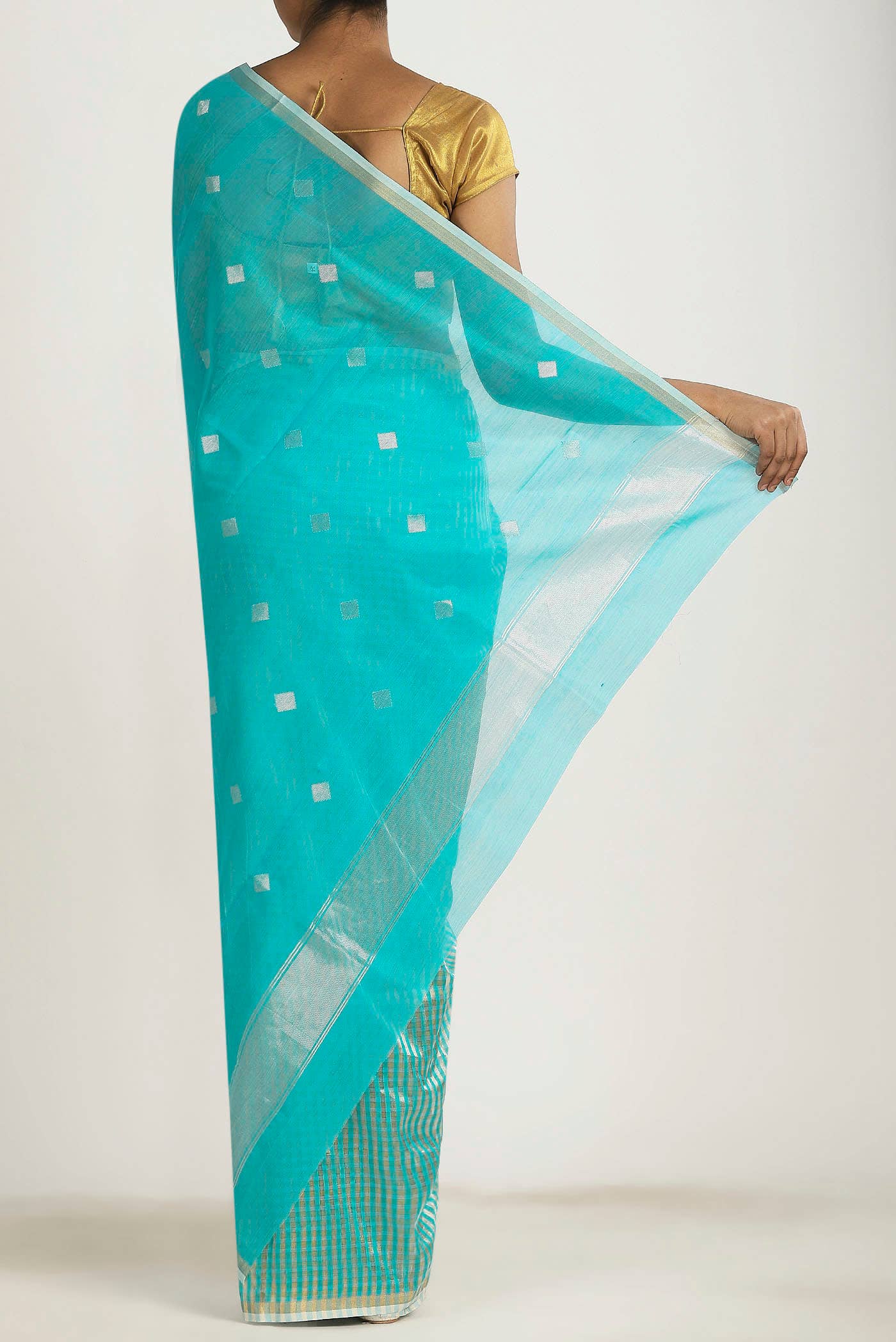Turquoise Tussar Silk Saree
