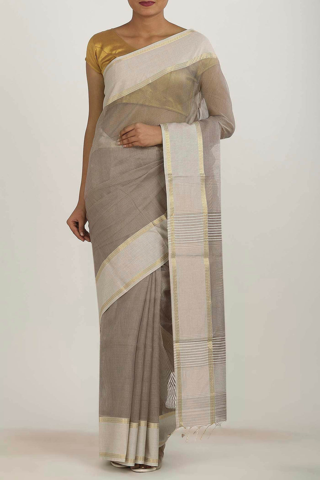 Grey Maheshwari Silk Cotton Saree