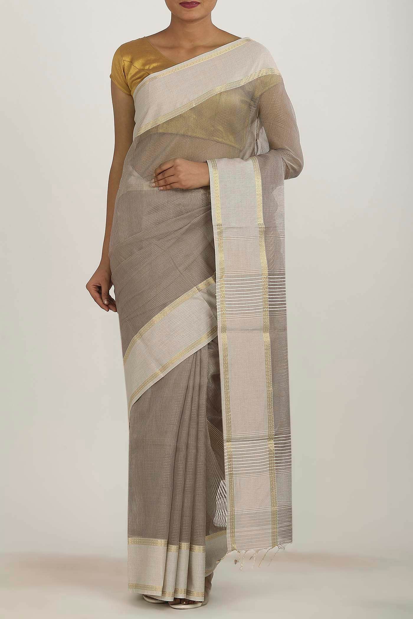Grey Maheshwari Silk Cotton Saree