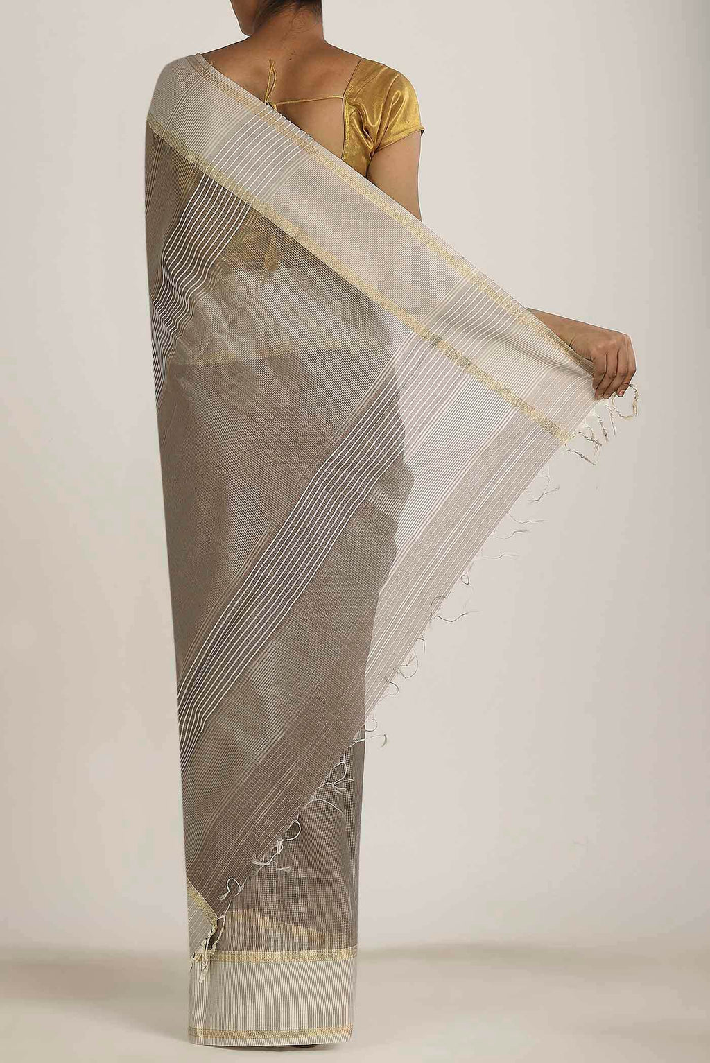 Grey Maheshwari Silk Cotton Saree