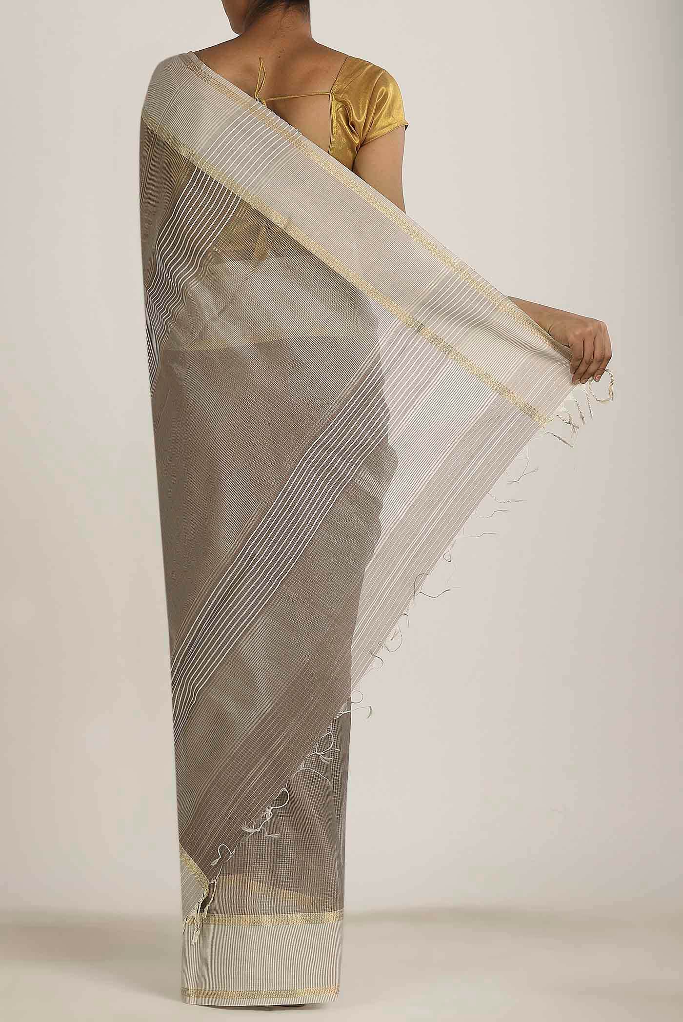 Grey Maheshwari Silk Cotton Saree