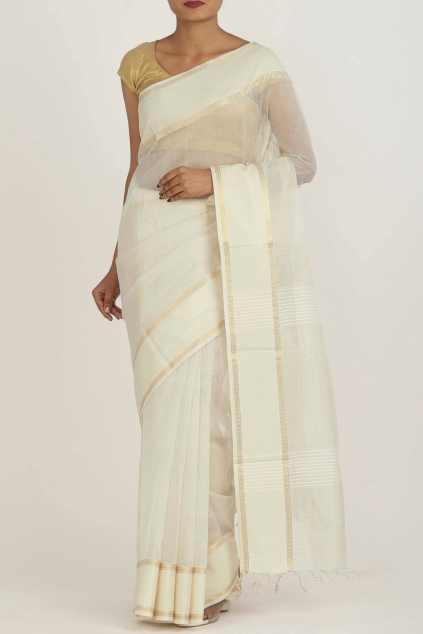 Off White Maheshwari Silk Cotton Saree