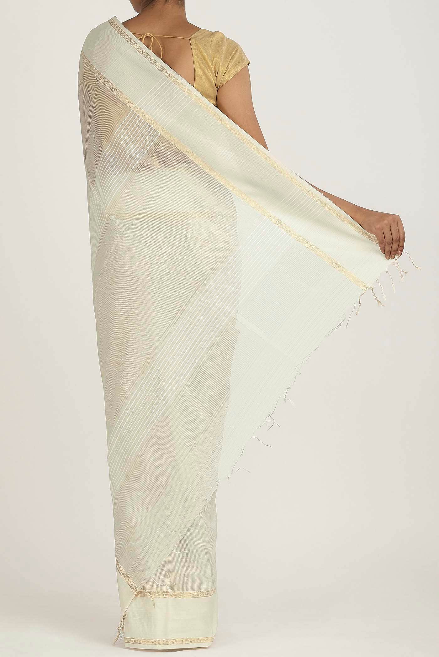 Off White Maheshwari Silk Cotton Saree