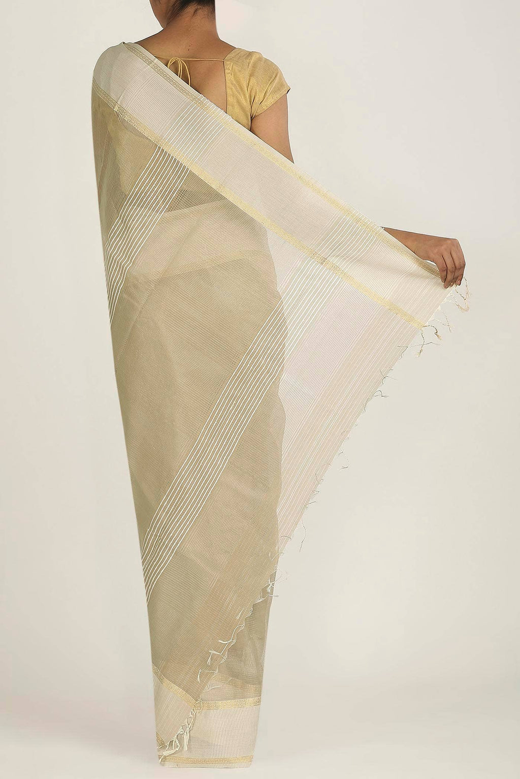 Beige Maheshwari Silk Cotton Saree