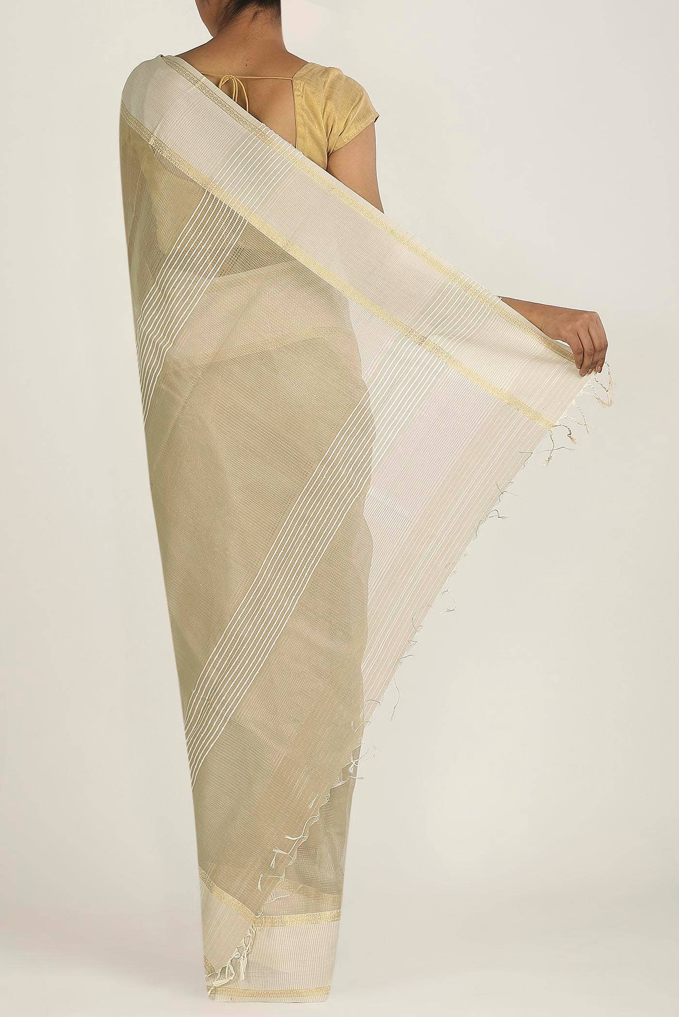 Beige Maheshwari Silk Cotton Saree