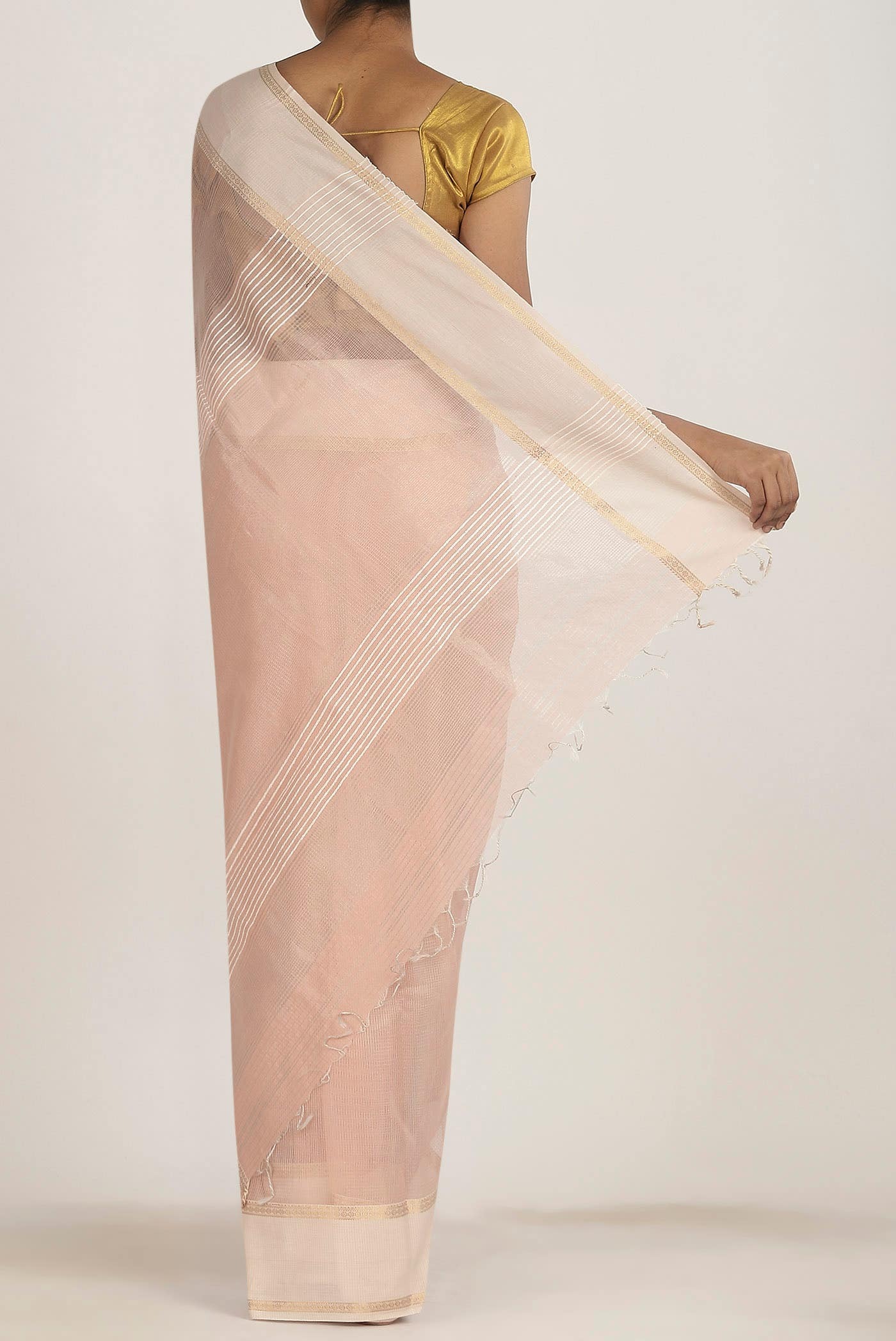 Peach Maheshwari Silk Cotton Saree