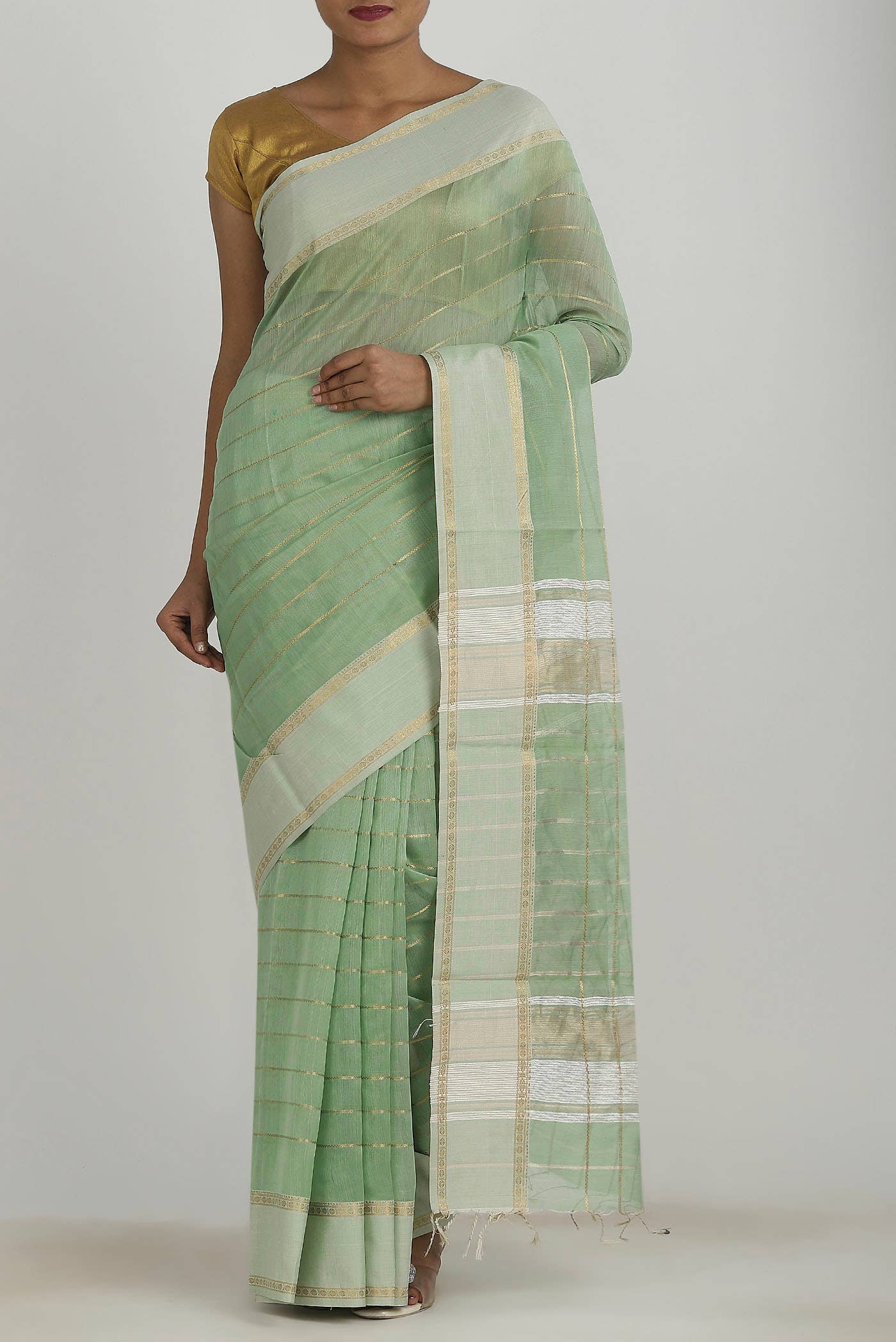 Pista Green Maheshwari Silk Cotton Saree