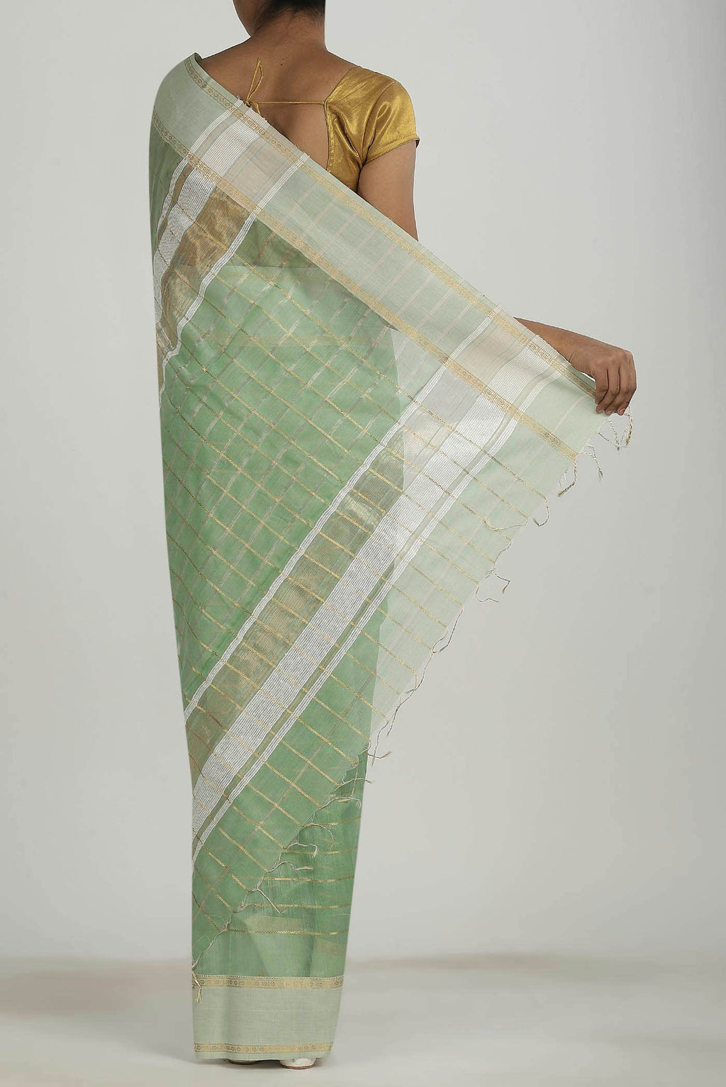 Pista Green Maheshwari Silk Cotton Saree