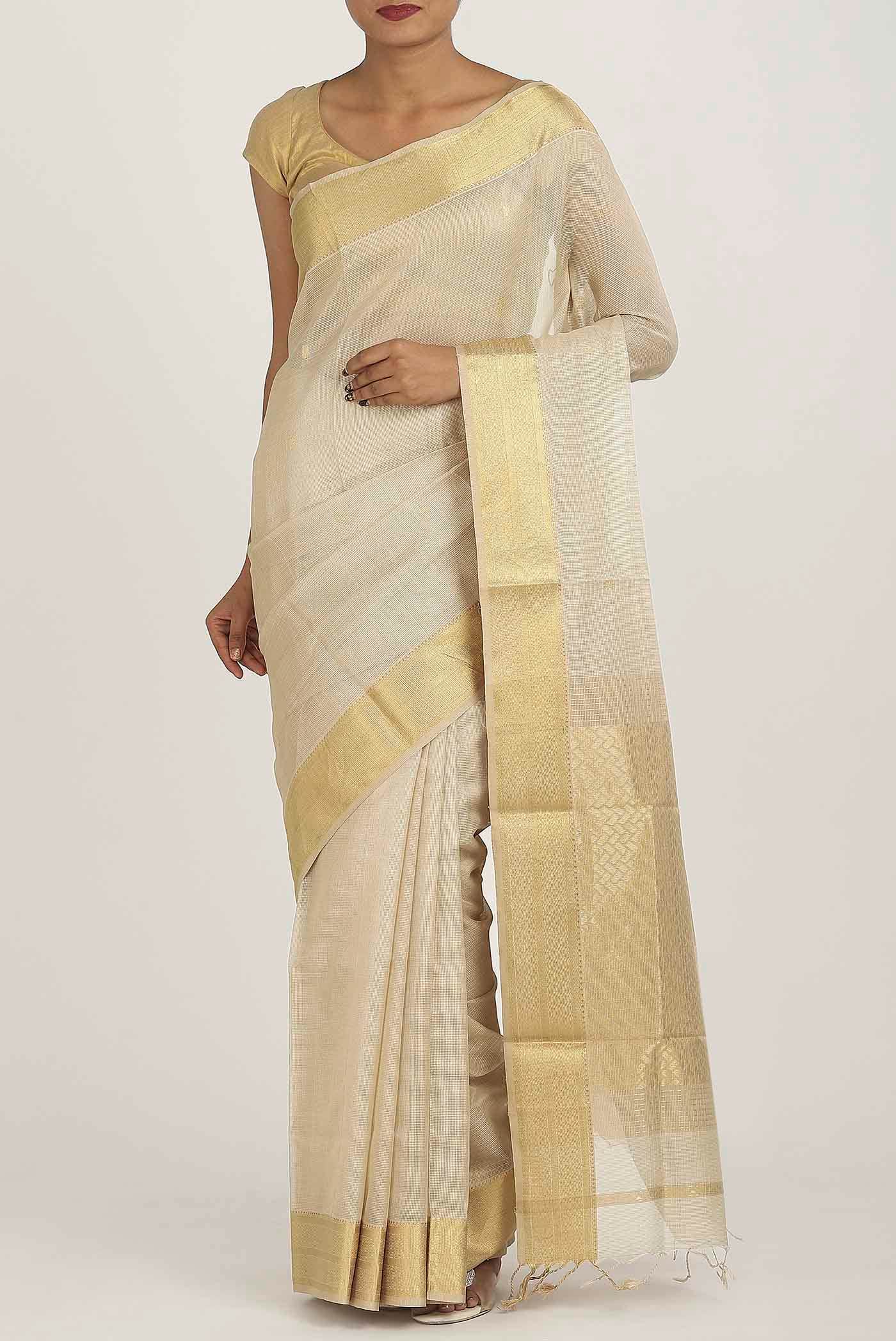 Beige Tussar Silk Saree