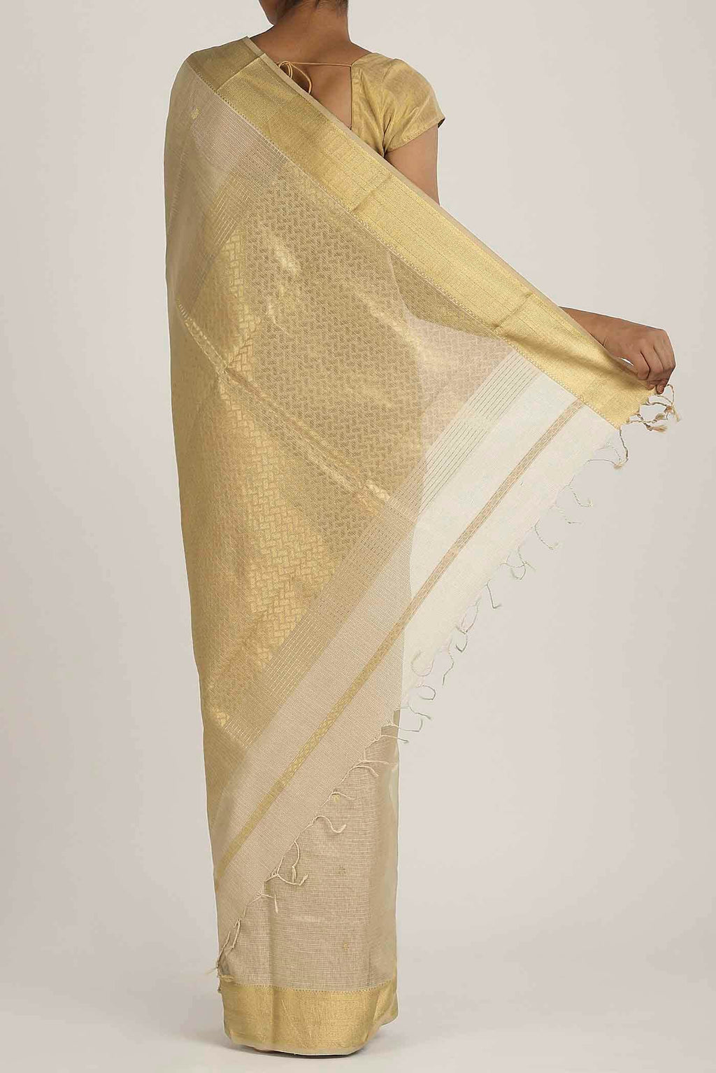 Beige Tussar Silk Saree