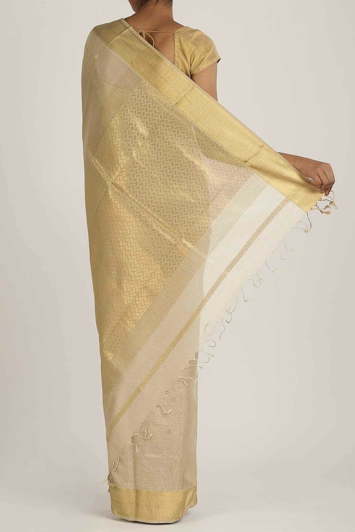 Beige Tussar Silk Saree