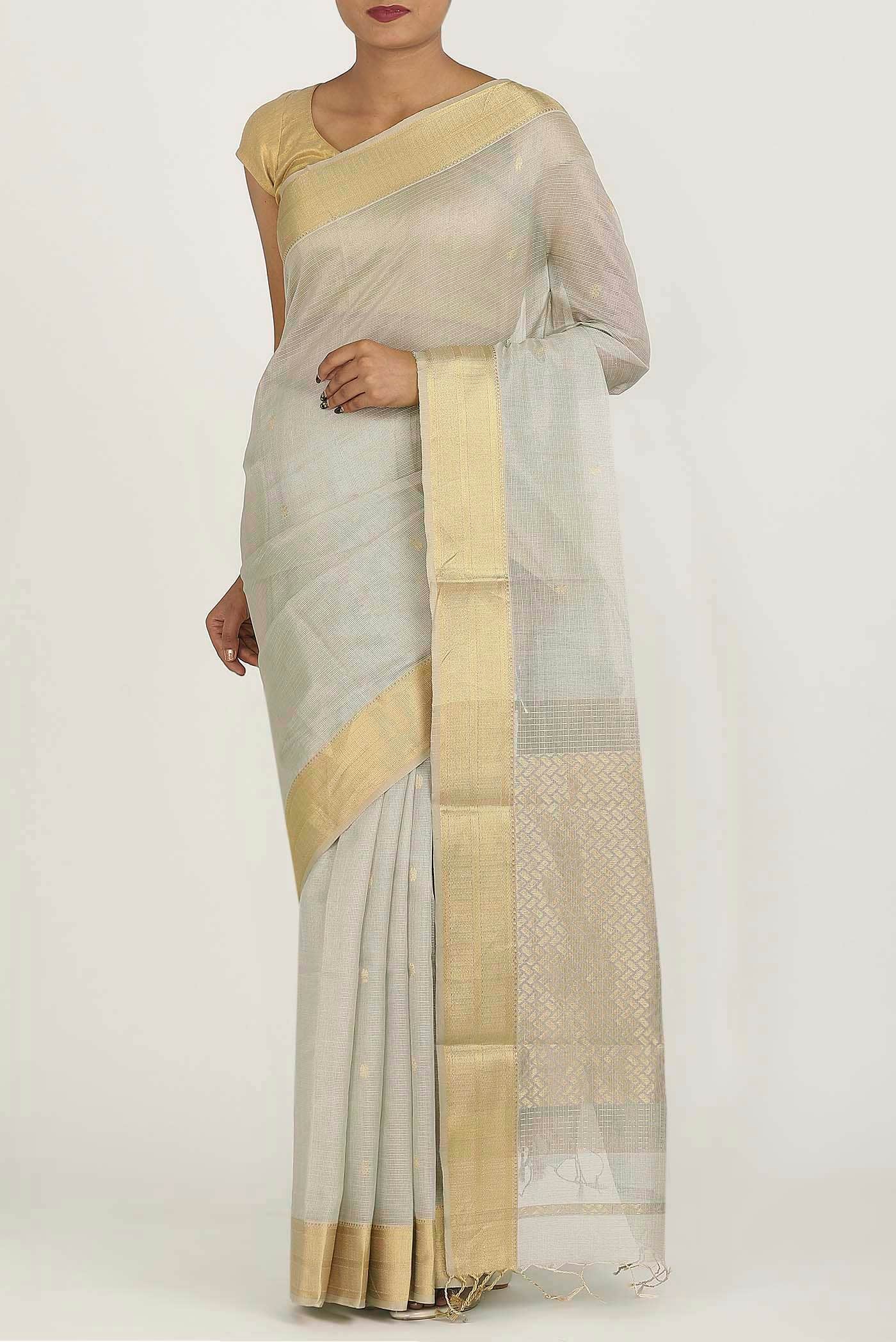 Beige Tussar Silk Saree