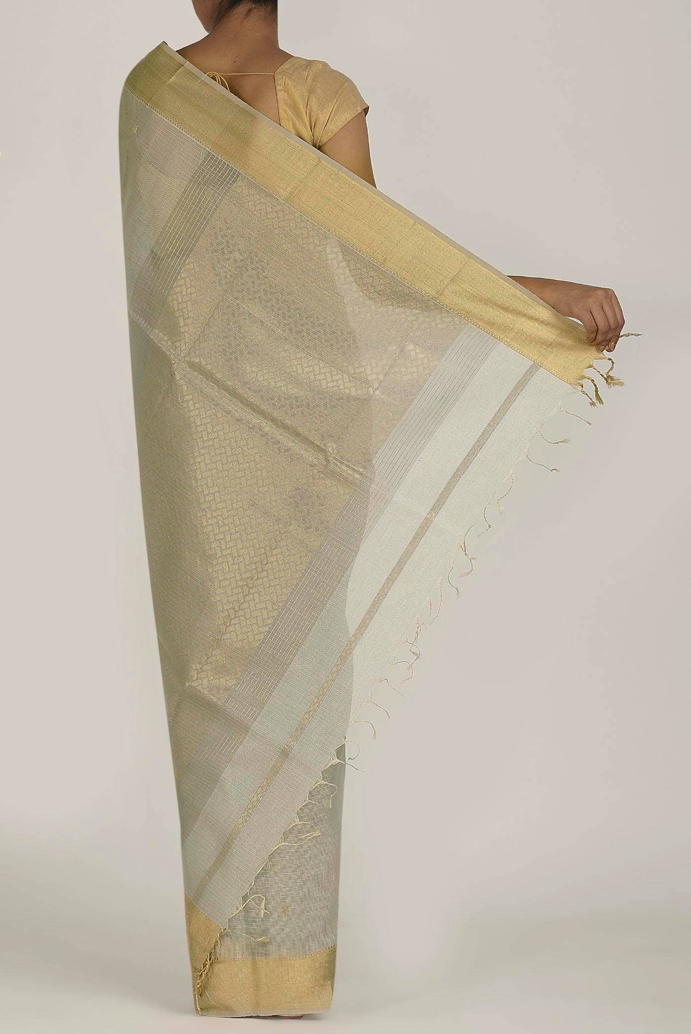 Beige Tussar Silk Saree