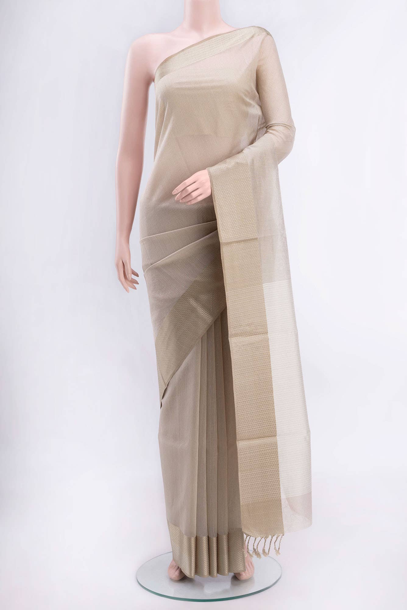 Beige Maheshwari Silk Cotton Saree