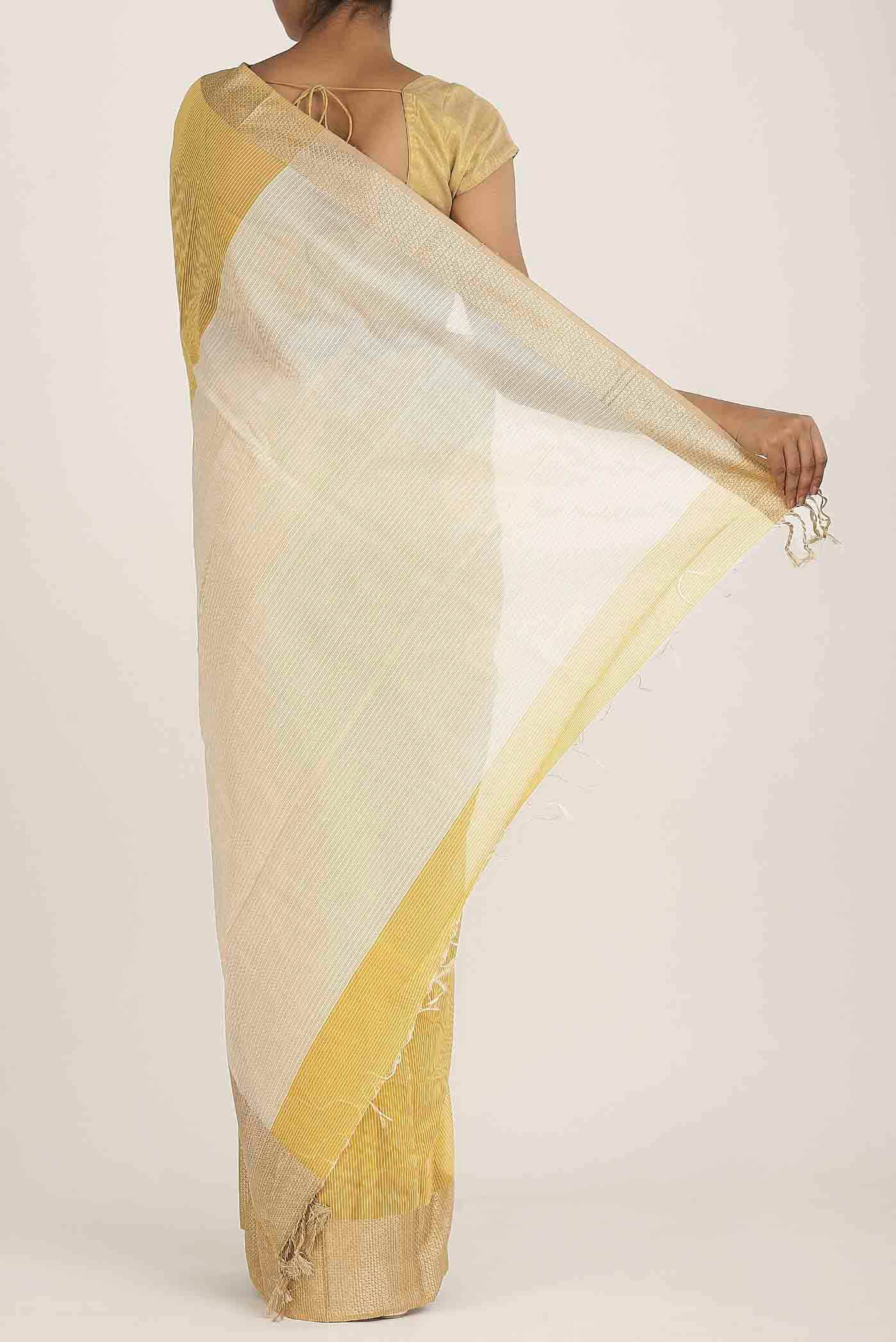 Yellow Maheshwari Silk Cotton Saree