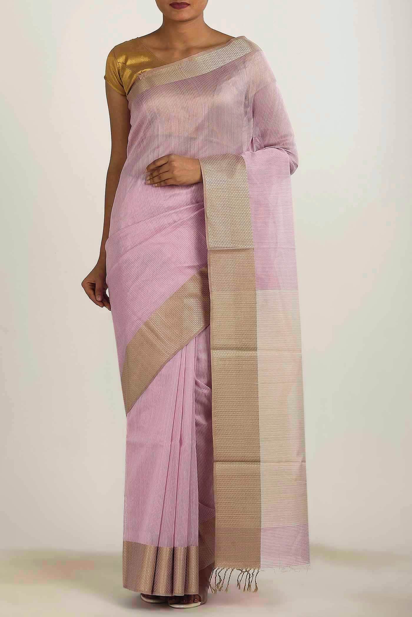 Rose pink Maheshwari Silk Cotton Saree