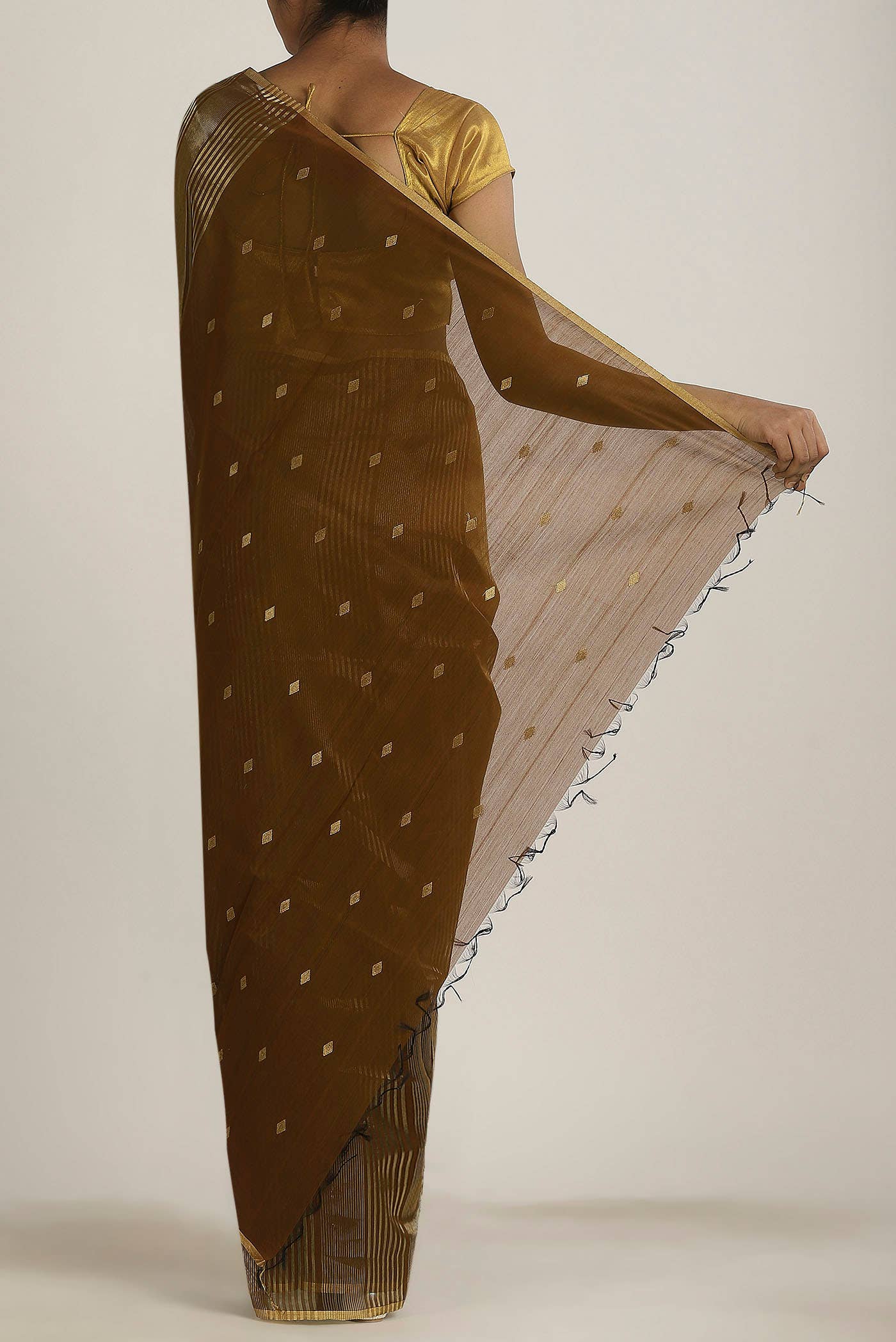 Brown Maheshwari Silk Cotton Saree