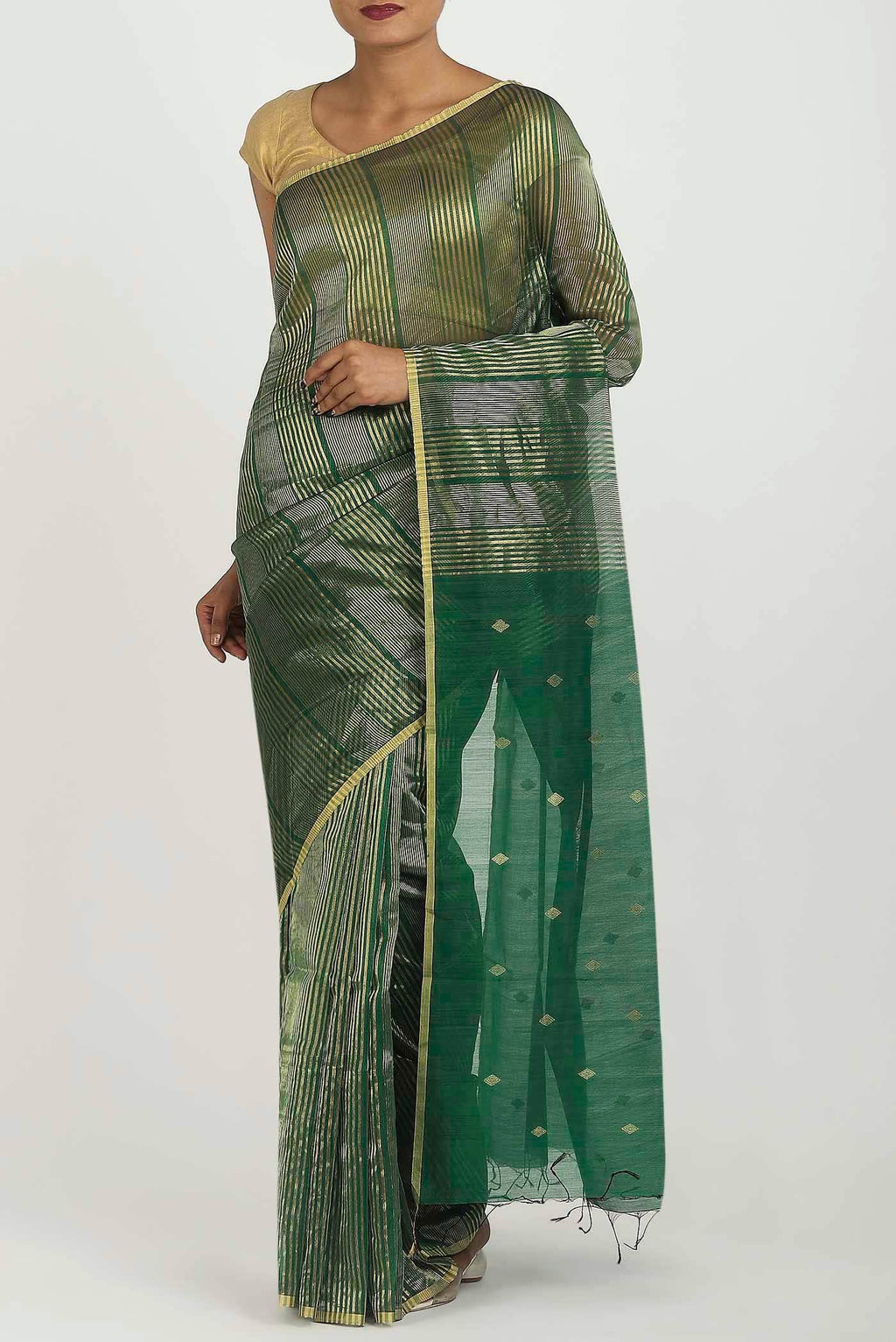 Green Maheshwari Silk Cotton Saree