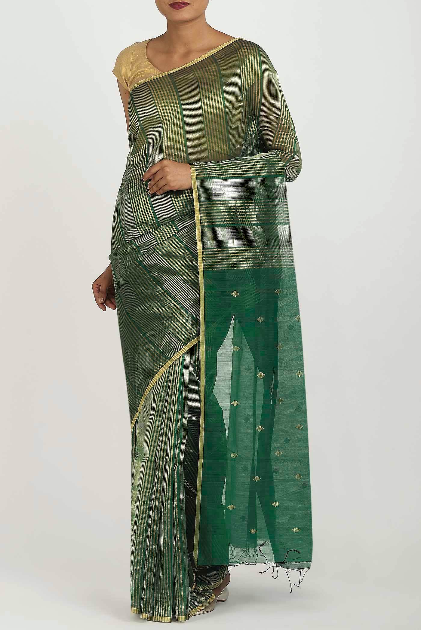 Green Maheshwari Silk Cotton Saree