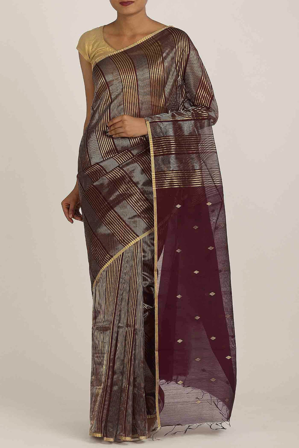 Brown Maheshwari Silk Cotton Saree