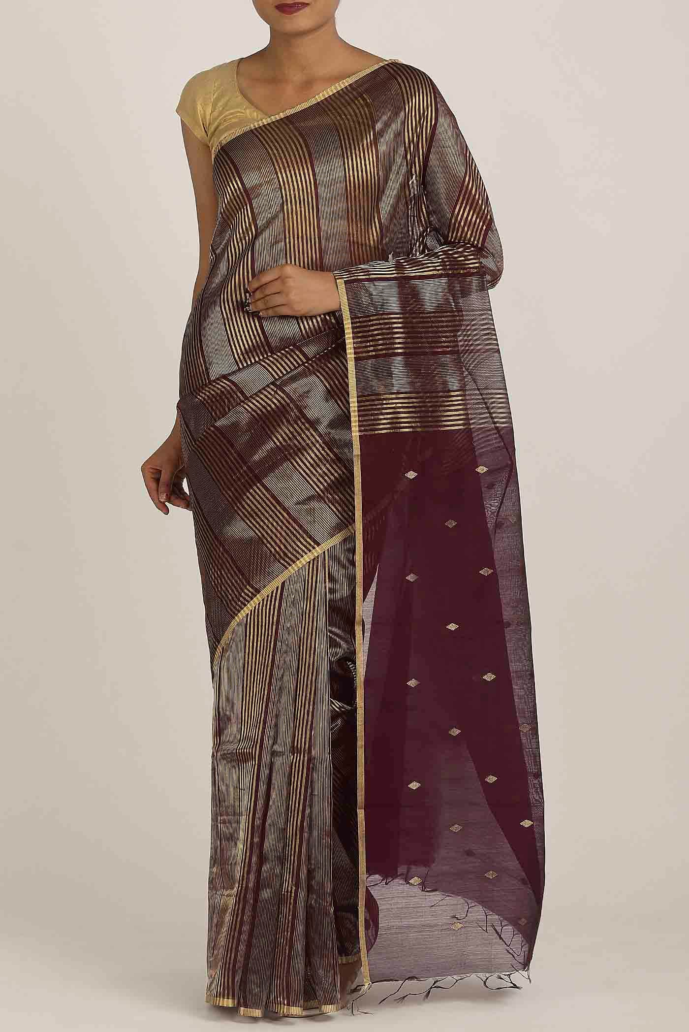 Brown Maheshwari Silk Cotton Saree