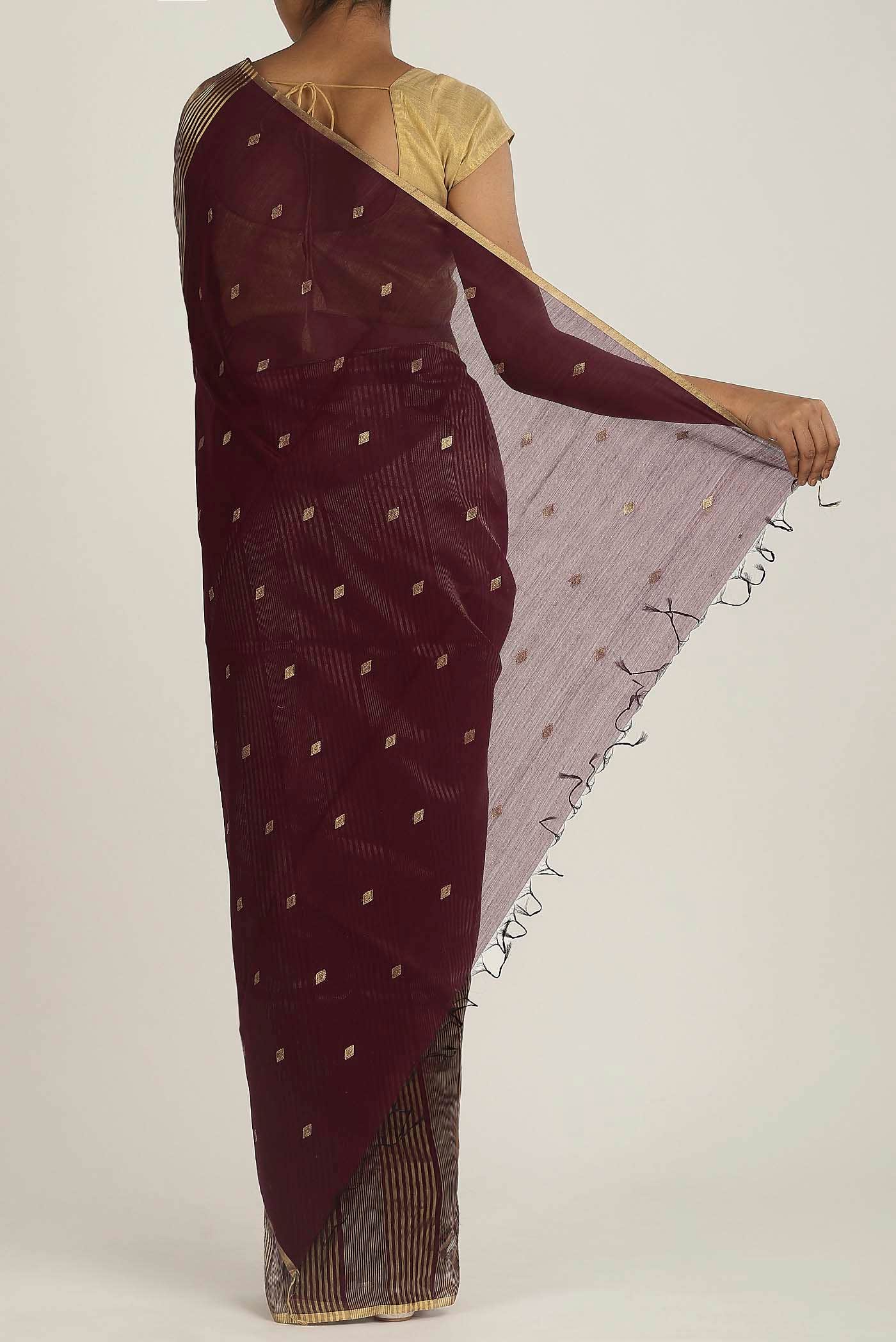 Brown Maheshwari Silk Cotton Saree