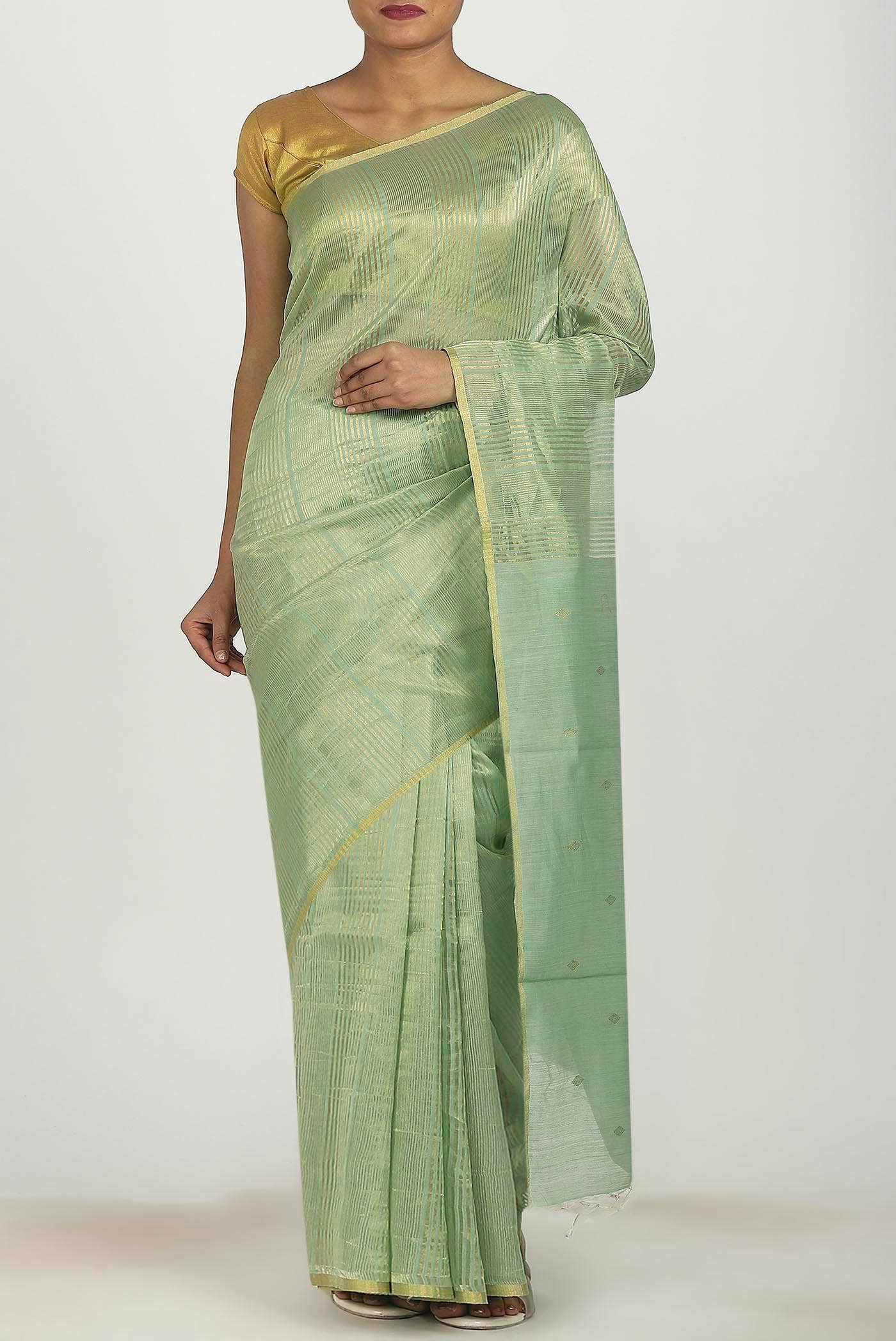 Green Maheshwari Silk Cotton Saree