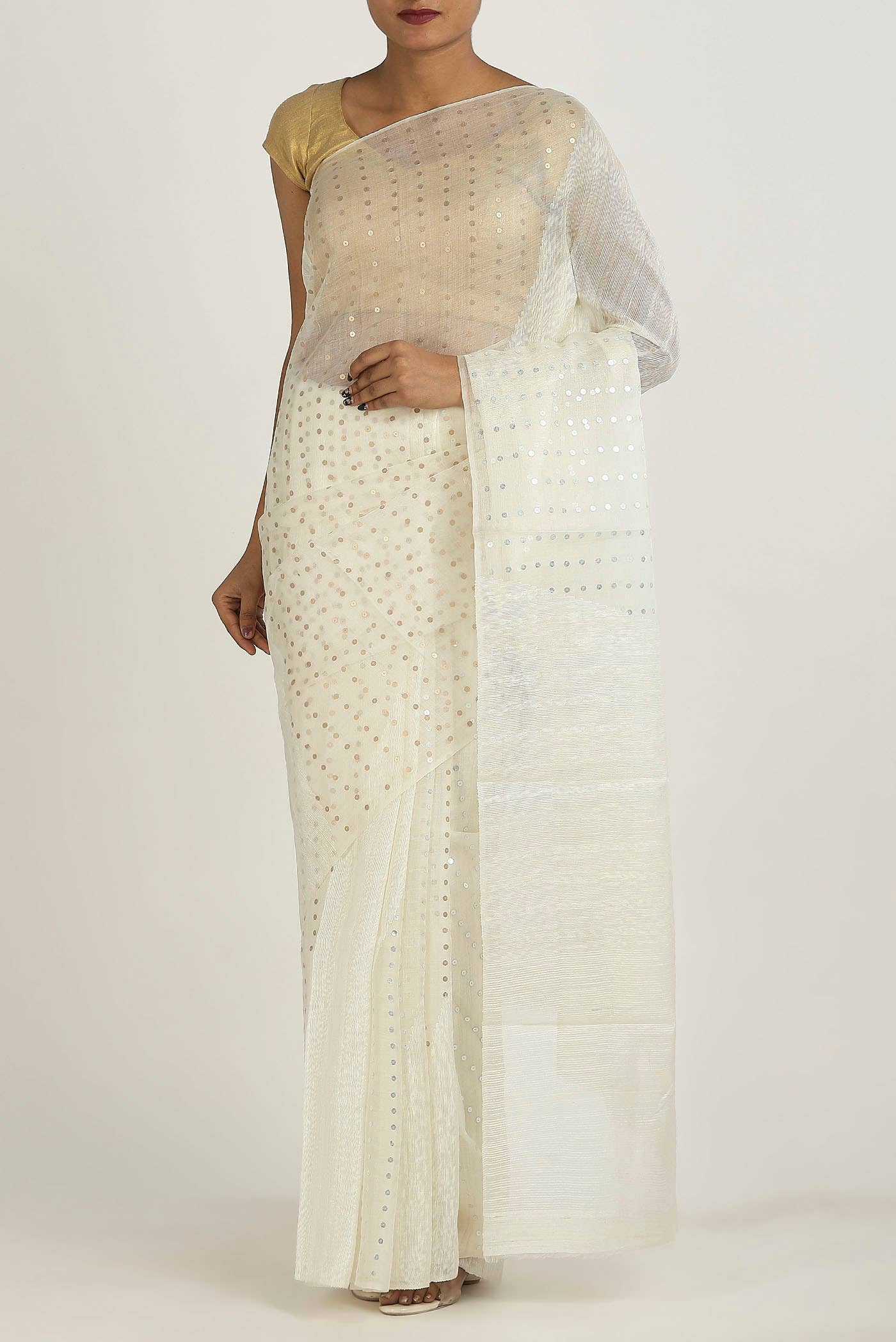 White Bhagalpuri Tussar Silk Saree
