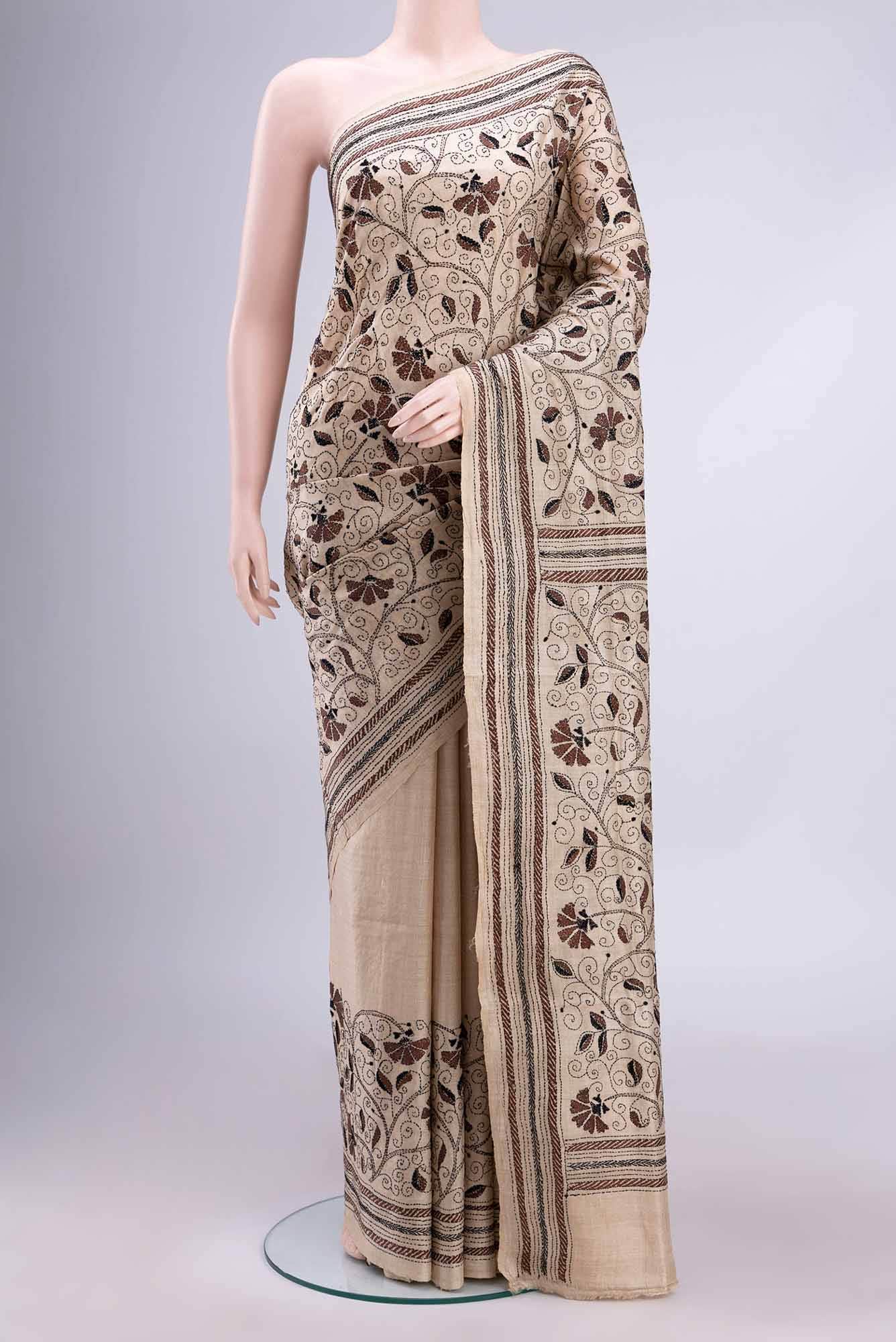 Beige Tussar Saree