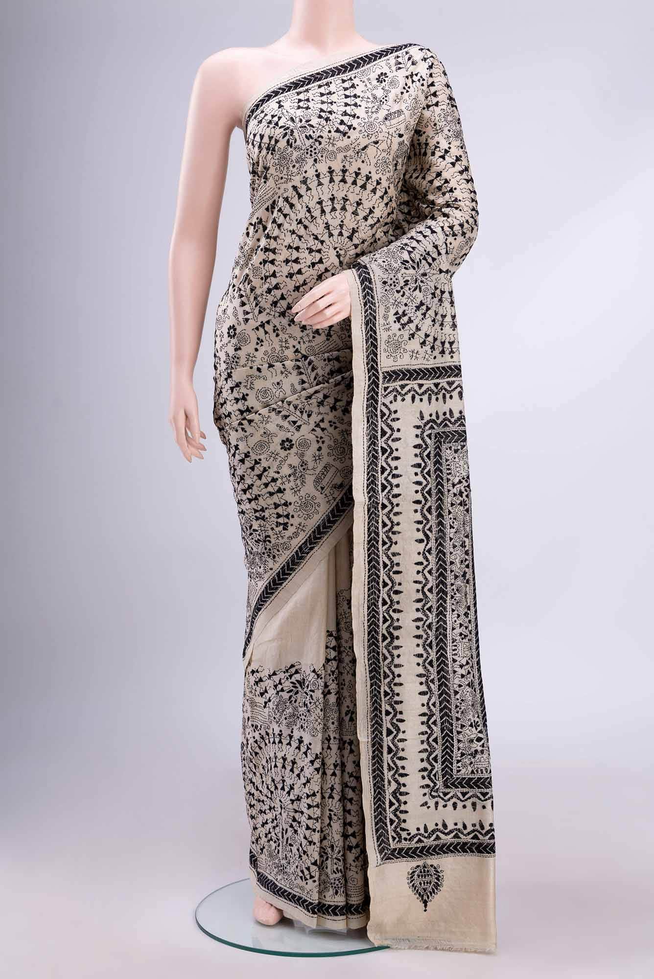 Beige Tussar Saree