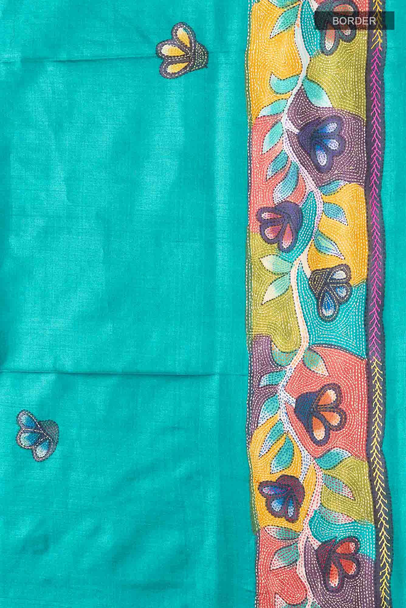 Peacock Blue Tussar Silk Saree