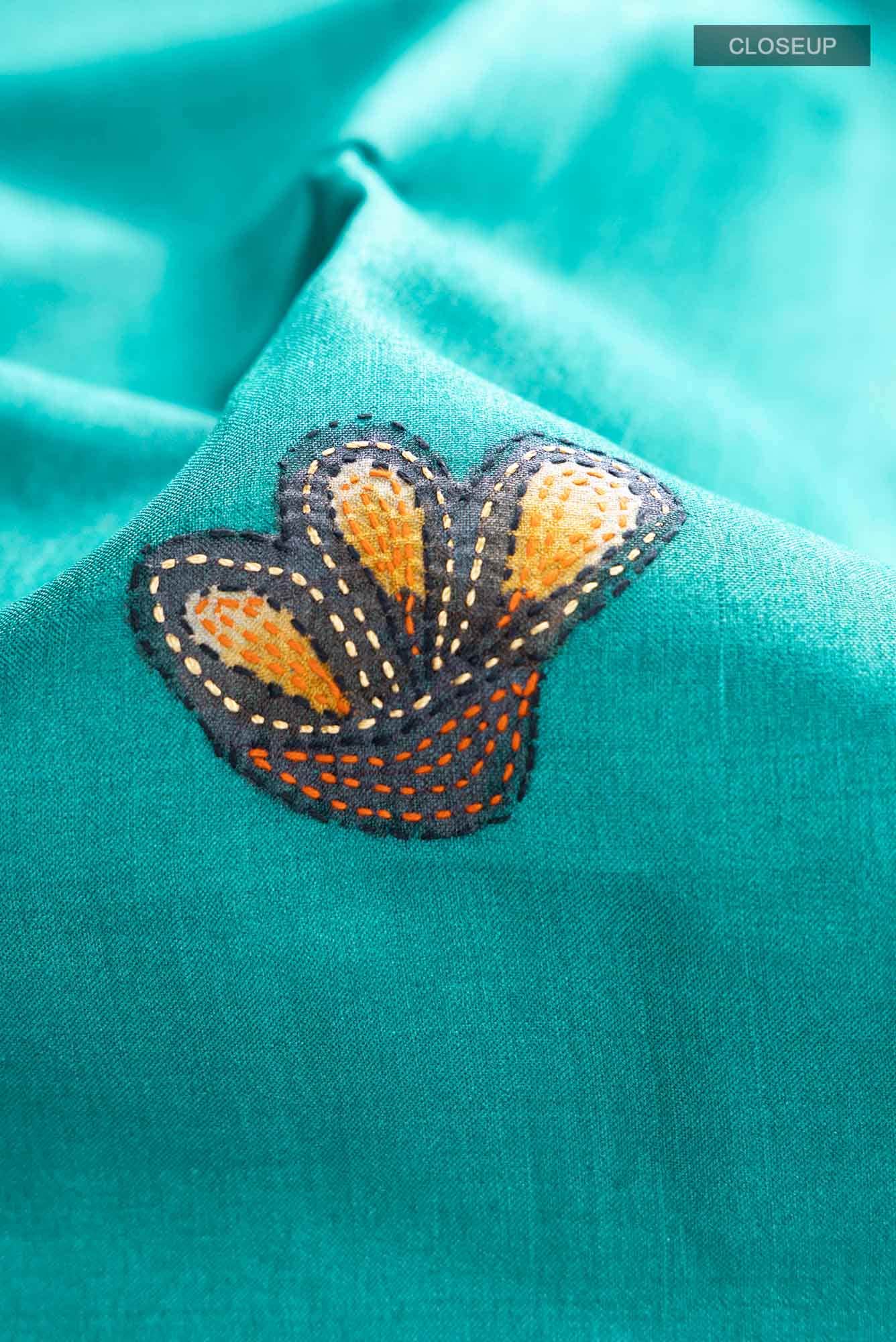 Peacock Blue Tussar Silk Saree