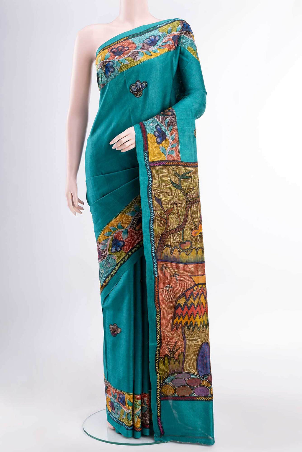 Peacock Blue Tussar Silk Saree