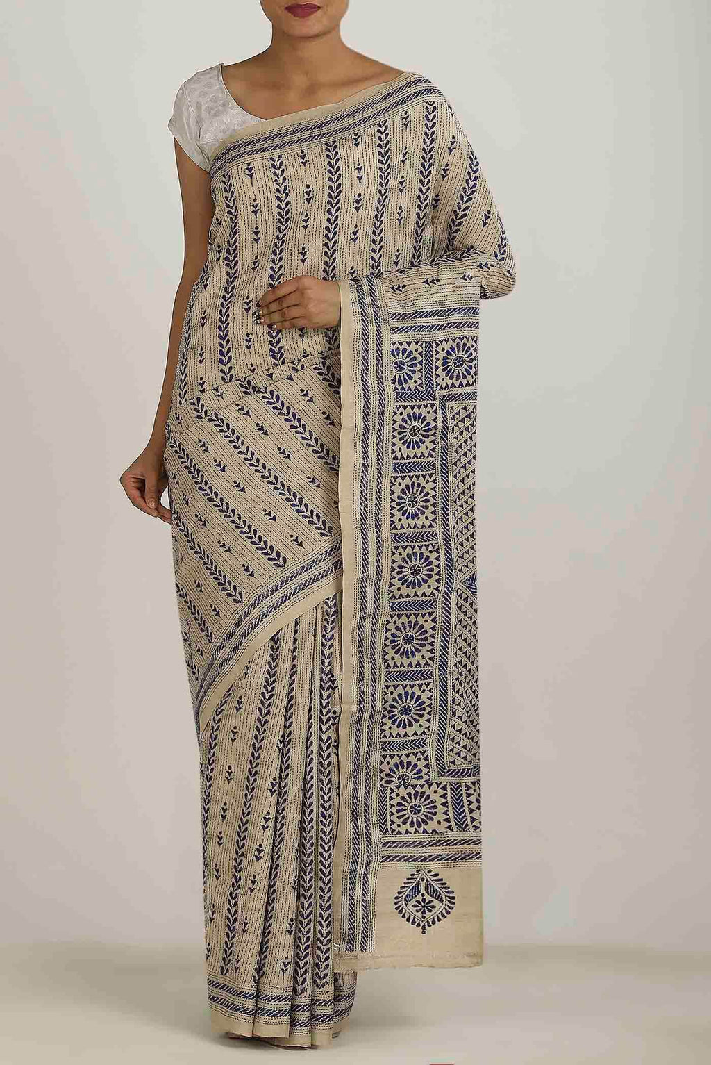 Beige Tussar Silk Saree