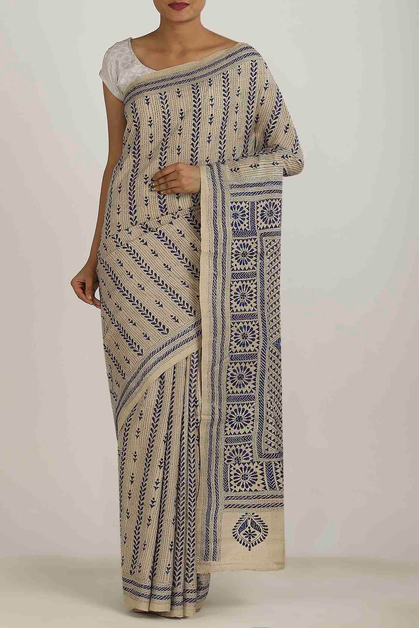 Beige Tussar Silk Saree