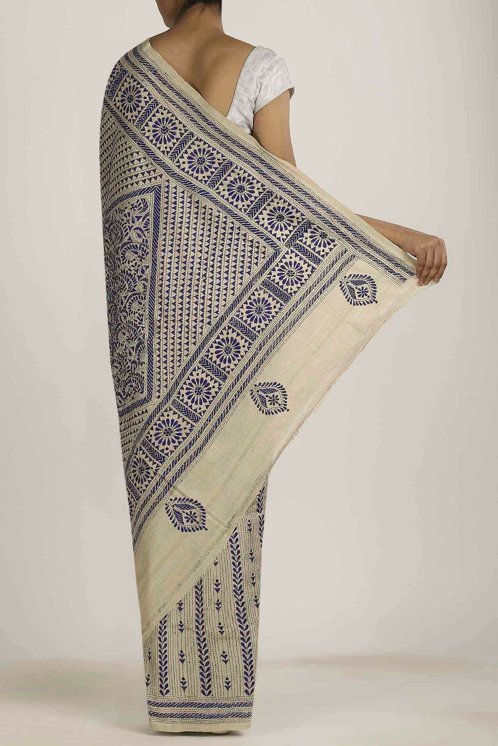 Beige Tussar Silk Saree