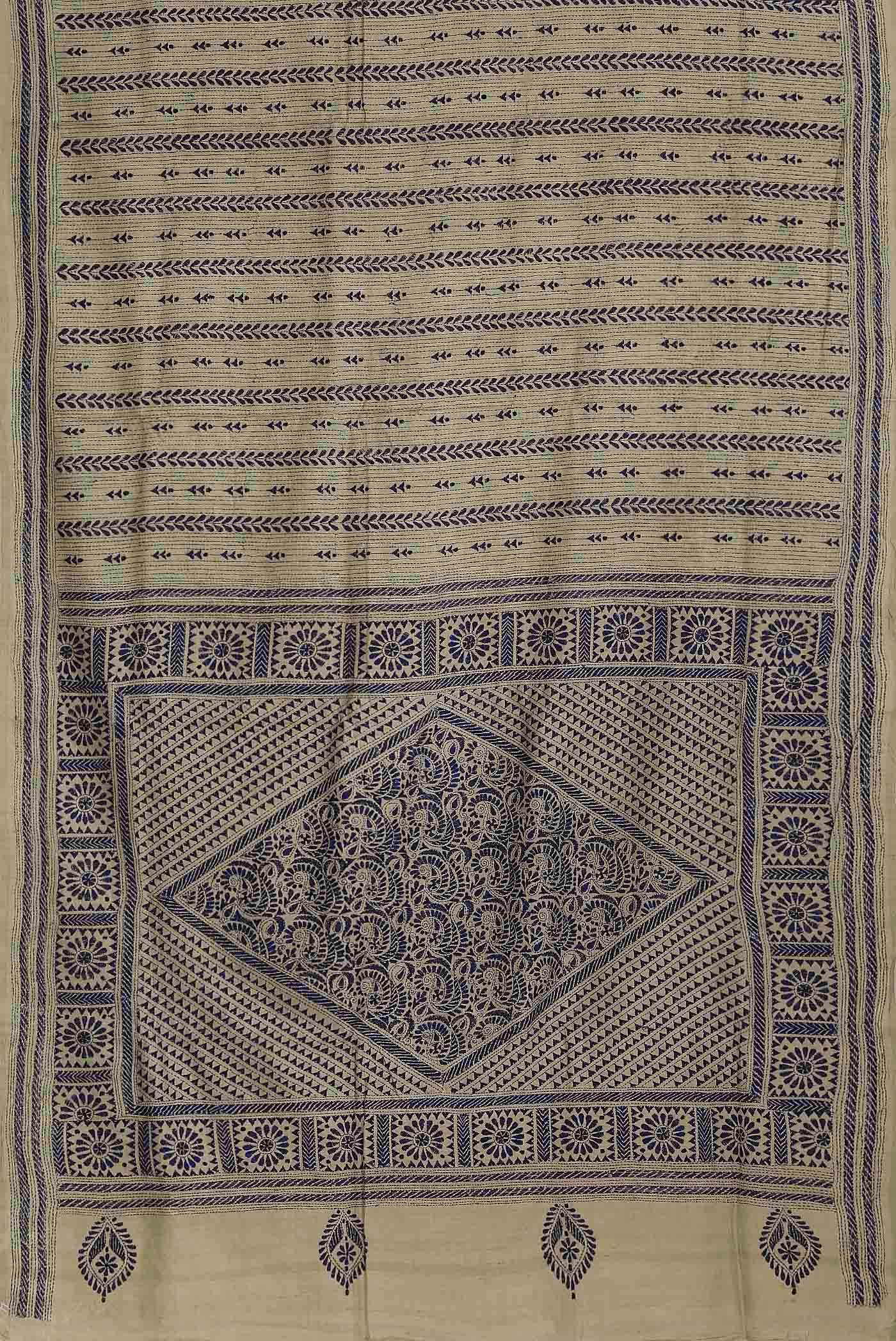 Beige Tussar Silk Saree