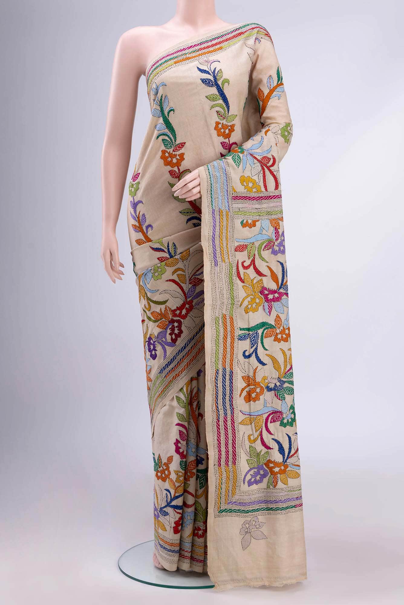 Beige Tussar Saree