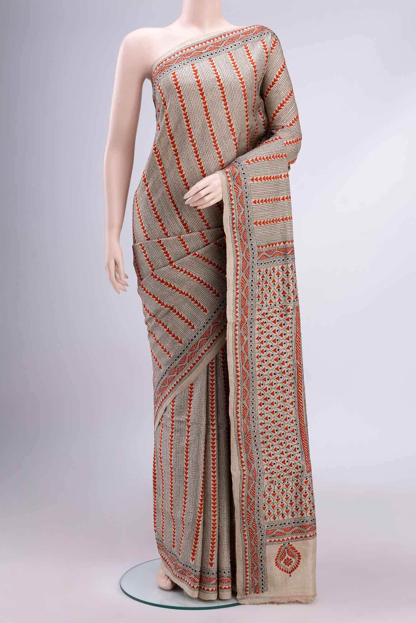 Beige Tussar Saree
