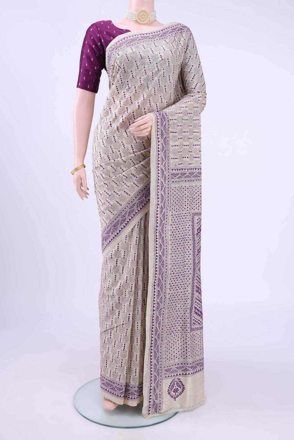 Beige Tussar Saree