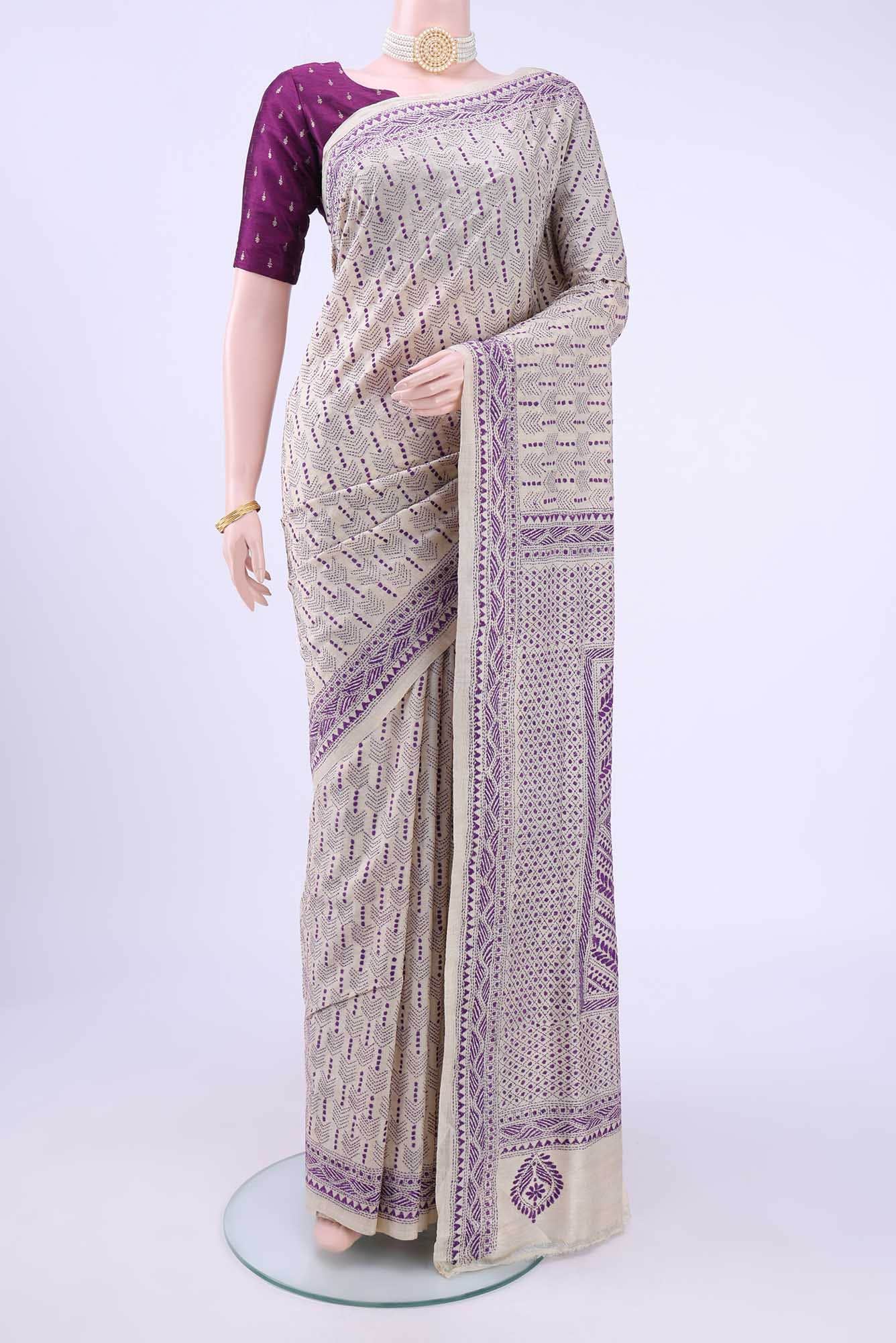 Beige Tussar Saree