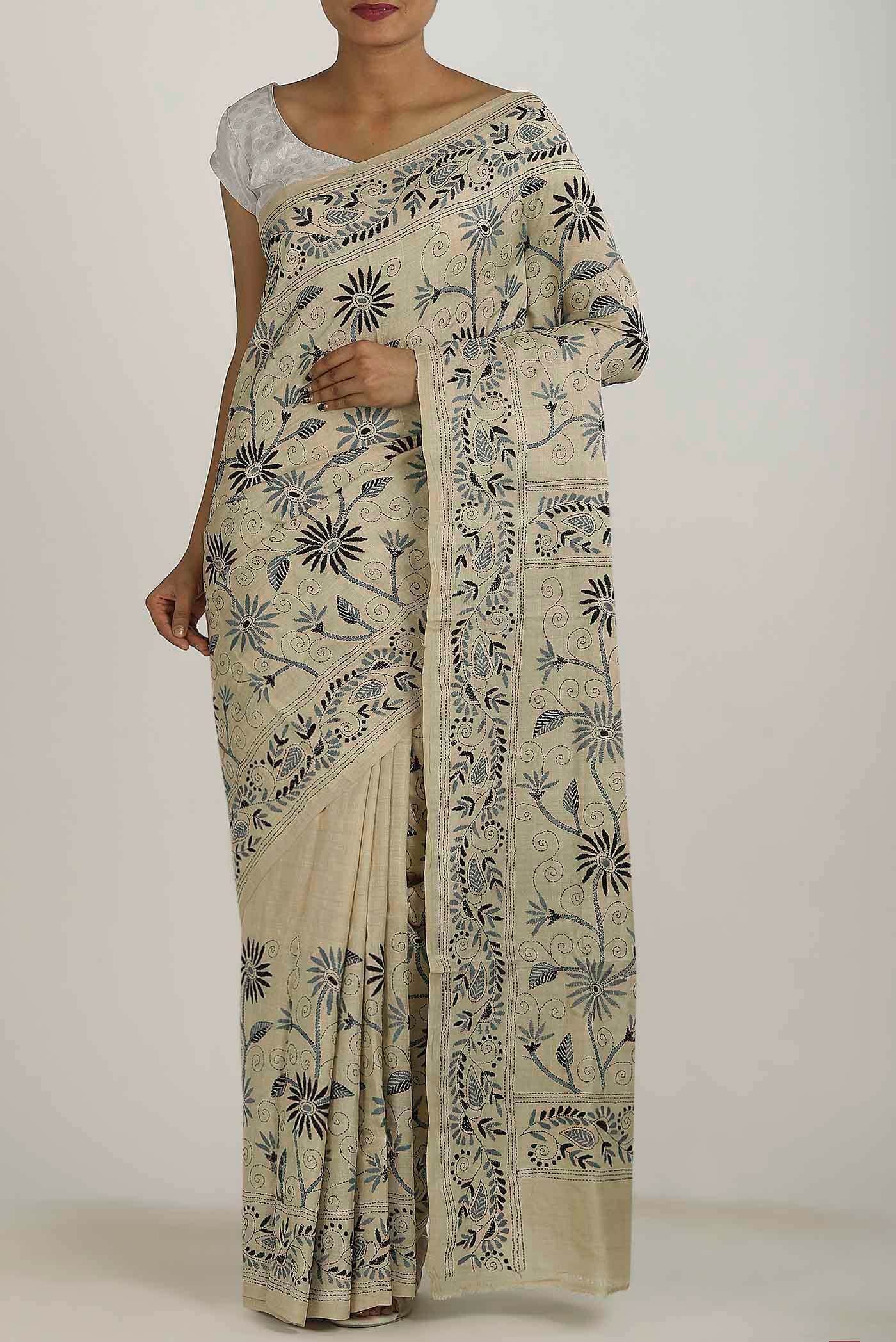 Beige Tussar Silk Saree