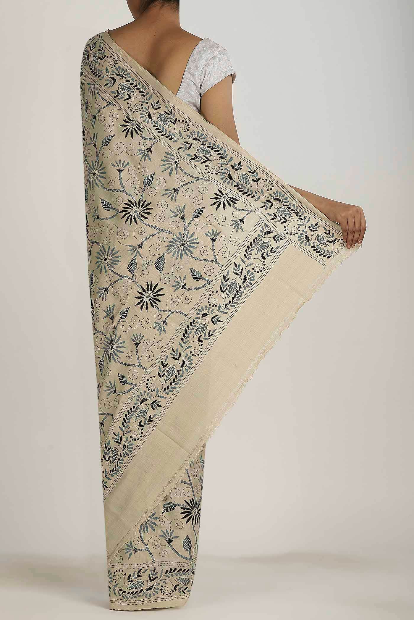 Beige Tussar Silk Saree