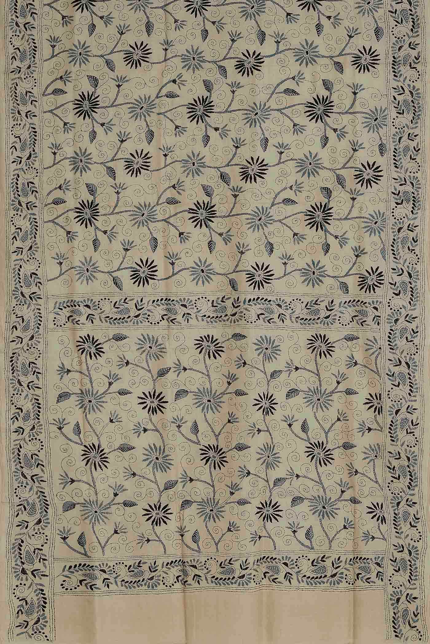 Beige Tussar Silk Saree