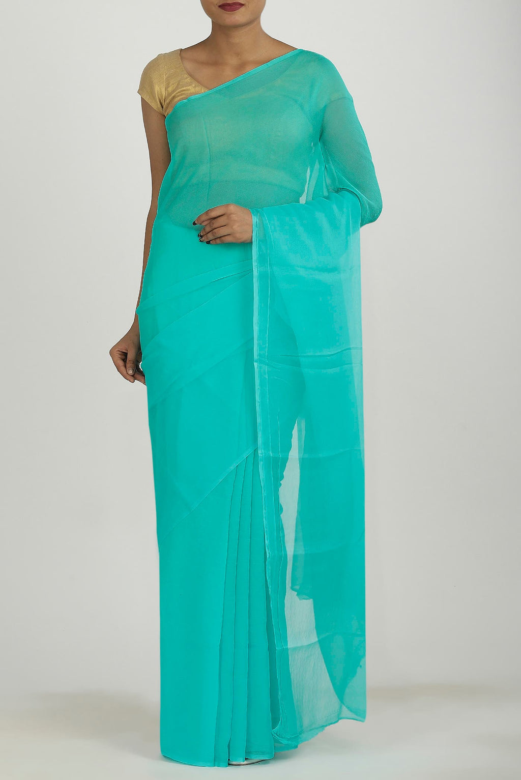 Turquoise Mysore Chiffon Saree