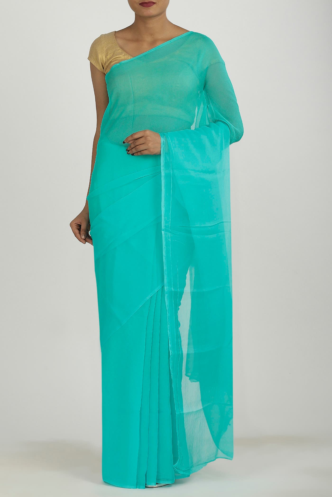 Turquoise Mysore Chiffon Saree
