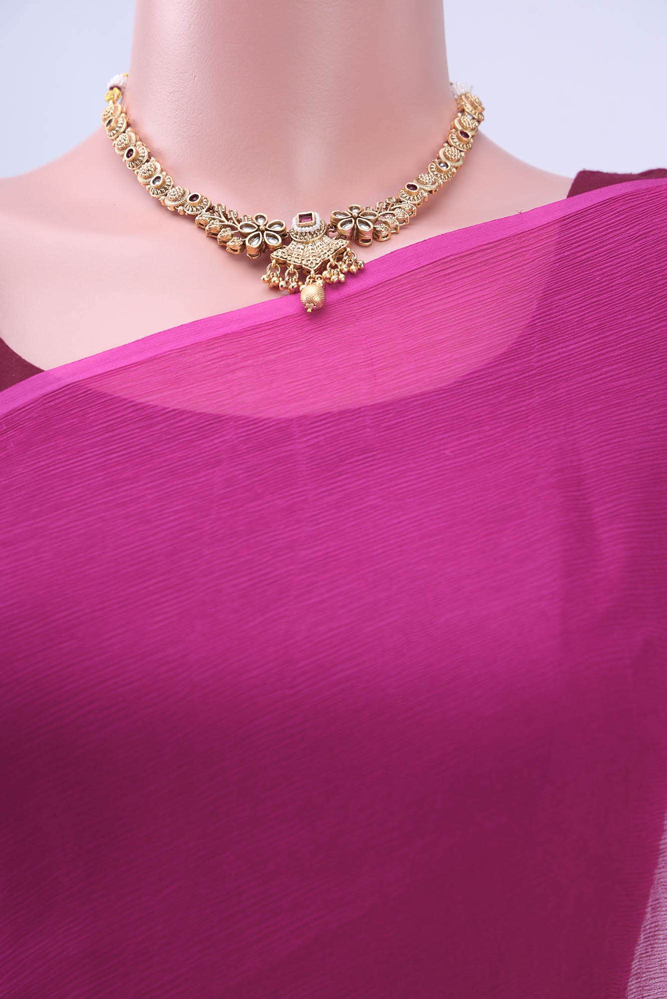 Dark Pink Mysore Chiffon Saree