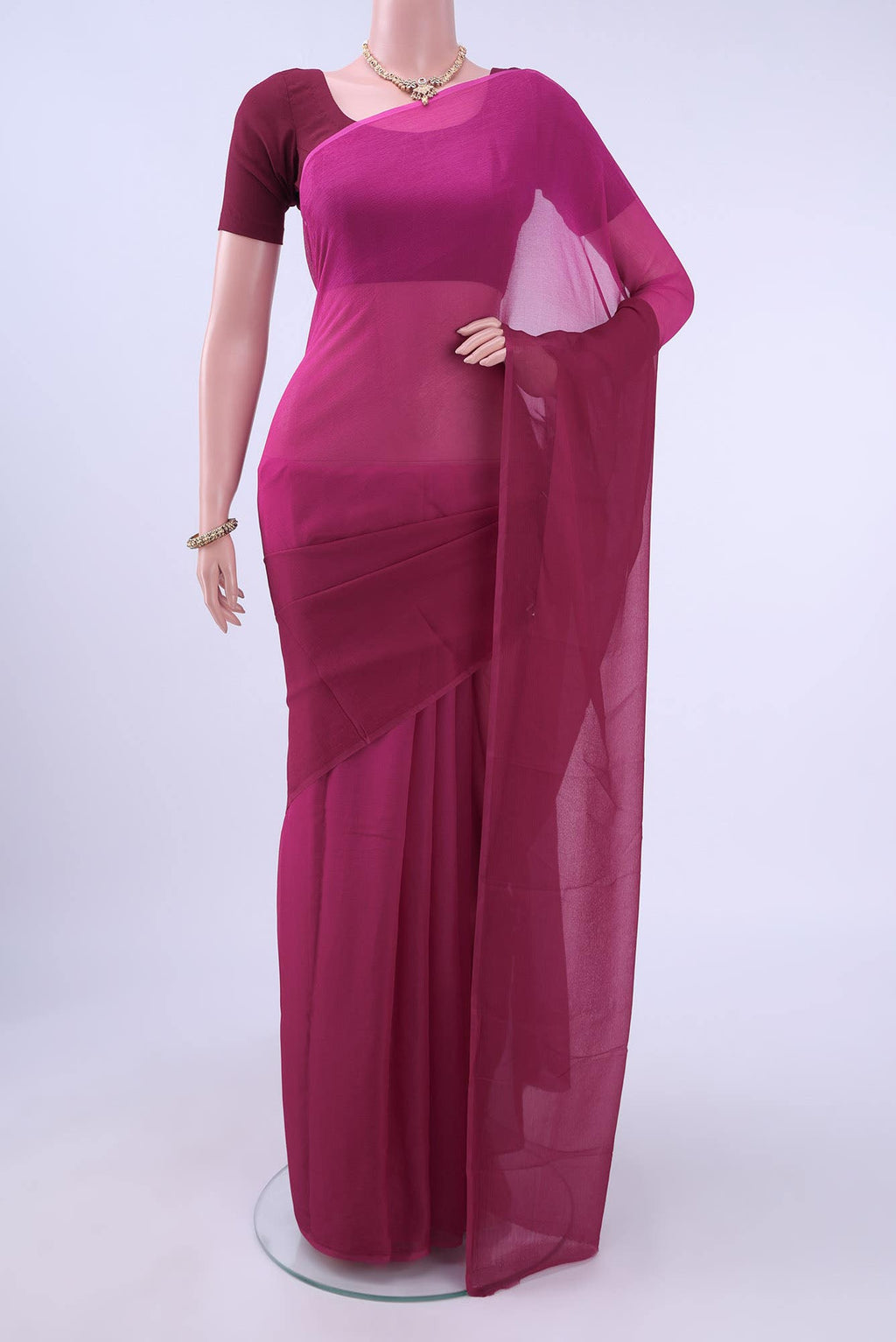 Dark Pink Mysore Chiffon Saree