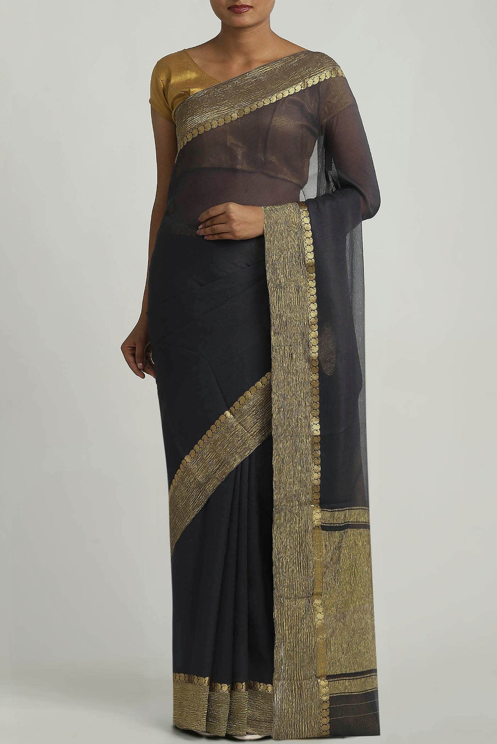 Black Mysore Chiffon Saree